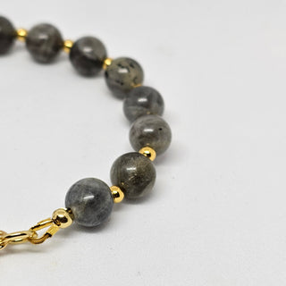 Labradorite (Gray)  18K Gold Filled Toggle Bracelet with Pearl Dangle