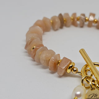 Sunstone (Organic) 18K Gold Filled Toggle Bracelet with Smoky Quarts and Pearl Dangle