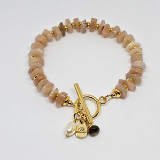 Sunstone (Organic) 18K Gold Filled Toggle Bracelet with Smoky Quarts and Pearl Dangle