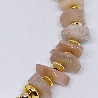 Sunstone (Organic) 18K Gold Filled Toggle Bracelet with Smoky Quarts and Pearl Dangle