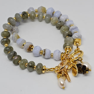 Labradorite (Donut) 18K Gold Filled Toggle Bracelet with Pearl Dangle