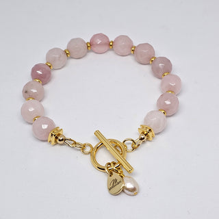 Rose Quartz (Faceted) 18K Gold Filled Toggle Bracelet with Pearl Dangle