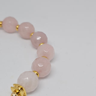 Rose Quartz (Faceted) 18K Gold Filled Toggle Bracelet with Pearl Dangle