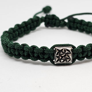 Zen Weave Macrame Boho Braided Bracelet in Forest Green - Matt Silver Peak Pulse Charm