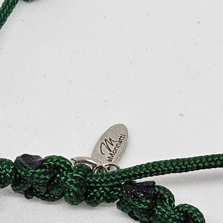 Zen Weave Macrame Boho Braided Bracelet in Forest Green - Matt Silver Peak Pulse Charm