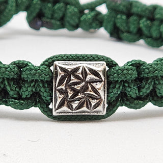 Zen Weave Macrame Boho Braided Bracelet in Forest Green - Matt Silver Peak Pulse Charm