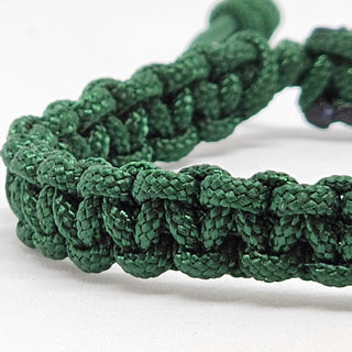 Zen Weave Macrame Boho Braided Bracelet in Forest Green - Matt Silver Peak Pulse Charm