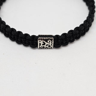 Zen Weave Macrame Boho Braided Bracelet in Black - SS 7mm Square Thrive Twine Charm