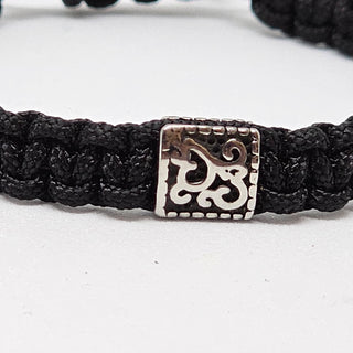 Zen Weave Macrame Boho Braided Bracelet in Black - SS 7mm Square Thrive Twine Charm