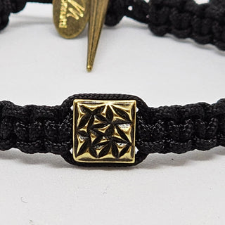 Zen Weave Macrame Boho Braided Bracelet in Black - Matt Gold Peak Pulse Charm