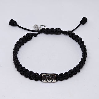 Zen Weave Macrame Boho Braided Bracelet in Black - SS Rectangular Thrive Twine Charm