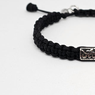 Zen Weave Macrame Boho Braided Bracelet in Black - SS Rectangular Thrive Twine Charm