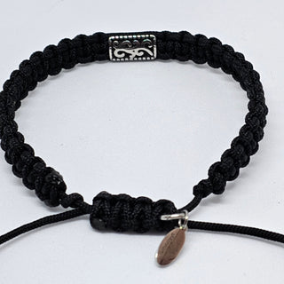 Zen Weave Macrame Boho Braided Bracelet in Black - SS Rectangular Thrive Twine Charm