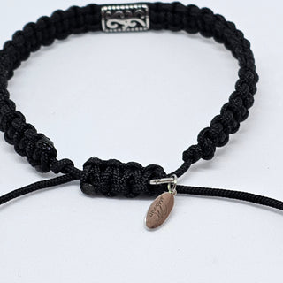 Zen Weave Macrame Boho Braided Bracelet in Black - SS Rectangular Thrive Twine Charm