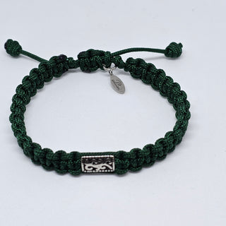 Zen Weave Macrame Boho Braided Bracelet in Forest Green - SS Rectangular Thrive Twine Charm