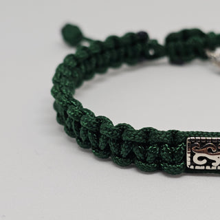 Zen Weave Macrame Boho Braided Bracelet in Forest Green - SS Rectangular Thrive Twine Charm