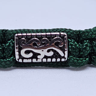 Zen Weave Macrame Boho Braided Bracelet in Forest Green - SS Rectangular Thrive Twine Charm