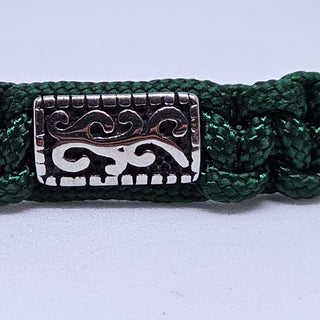 Zen Weave Macrame Boho Braided Bracelet in Forest Green - SS Rectangular Thrive Twine Charm