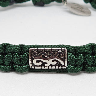 Zen Weave Macrame Boho Braided Bracelet in Forest Green - SS Rectangular Thrive Twine Charm