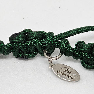 Zen Weave Macrame Boho Braided Bracelet in Forest Green - SS Rectangular Thrive Twine Charm