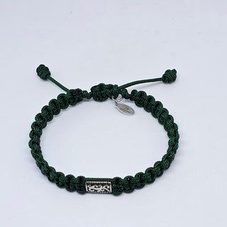 Zen Weave Macrame Boho Braided Bracelet in Forest Green - SS Rectangular Thrive Twine Charm