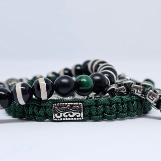 Zen Weave Macrame Boho Braided Bracelet in Forest Green - SS Rectangular Thrive Twine Charm