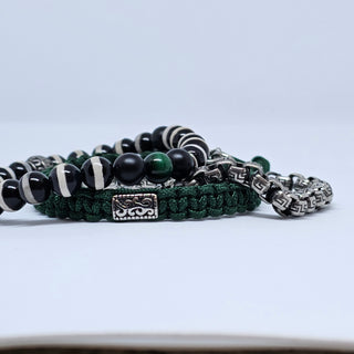 Zen Weave Macrame Boho Braided Bracelet in Forest Green - SS Rectangular Thrive Twine Charm