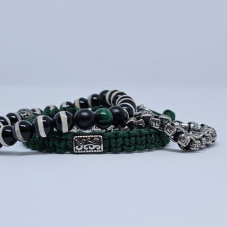 Zen Weave Macrame Boho Braided Bracelet in Forest Green - SS Rectangular Thrive Twine Charm