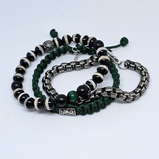 Zen Weave Macrame Boho Braided Bracelet in Forest Green - SS Rectangular Thrive Twine Charm