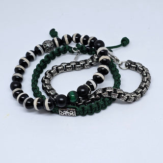 Zen Weave Macrame Boho Braided Bracelet in Forest Green - SS Rectangular Thrive Twine Charm