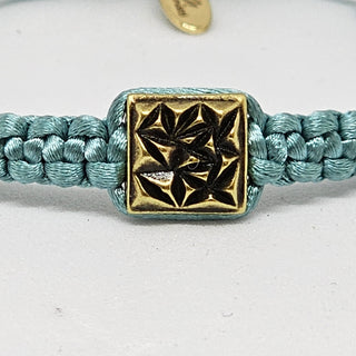 Zen Weave Satin Macrame Boho Braided Bracelet in Teal - Matt Gold Peak Pulse Charm