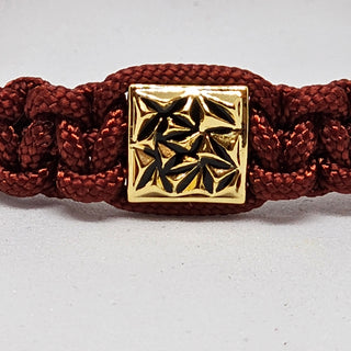 Zen Weave Macrame Boho Braided Bracelet in Burgandy - Shiny Gold Peak Pulse Charm