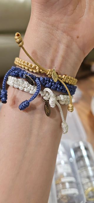 Zen Weave Macrame Boho Braided Bracelet in White - Matt Gold Peak Pulse Charm