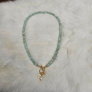 Green MoonStone Toggle Necklace with Pearl Dangle