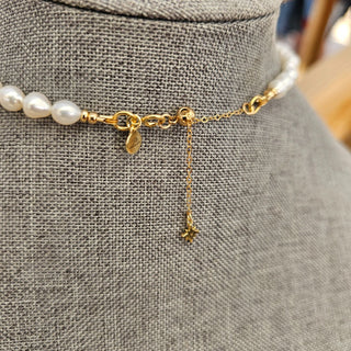 Pearl Gold Filled Adjustable Necklace with CZ Moon Charm