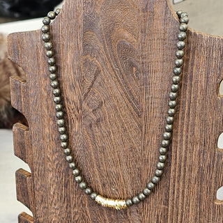 Pyrite(6mm Round)and Half 8mm Pyrite~Half Gold Filled Necklace with Eye Protection Dangle(Stacked Necklaces & Bracelet Set)