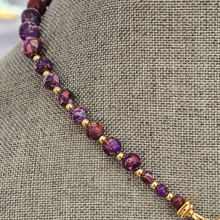 Purple Imperial Jasper 18K Gold Filled Toggle Necklace with Guiding Star Charm and Amethyst Dangles