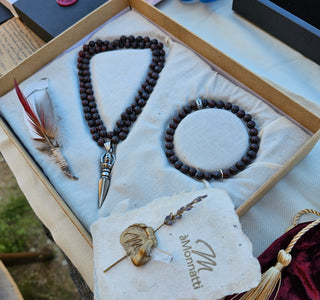 Brecciated Hematite Knotted  Viking Necklace and Bracelet Set (SS)