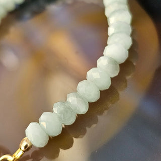 Green Faceted MoonStone Toggle bracelet with Pearl Dangle