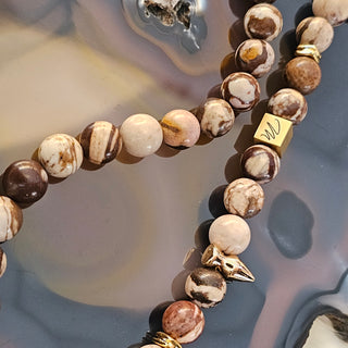 Australian Zebra Jasper 18K Gold Filled Toggle Bracelet with Smoky Quartz and Pearl Danglee