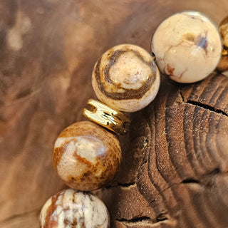 Australian Zebra Jasper 18K Gold Filled Toggle Bracelet with Smoky Quartz and Pearl Danglee