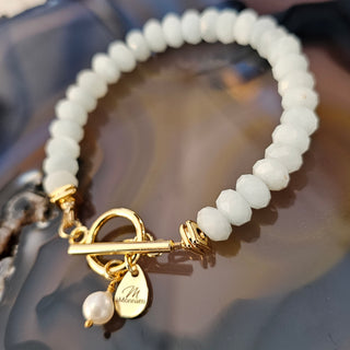 Celestite(AAA) 18K Gold Filled Toggle Bracelet with Pearl Dangle