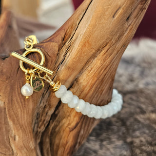 Celestite(AAA) 18K Gold Filled Toggle Bracelet with Pearl Dangle