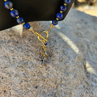 Lapis Lazuli 18K Gold Filled Donut Spacer Toggle Necklace & Labradorite and Faceted Lapis Lazuli Waterfalls Dangle