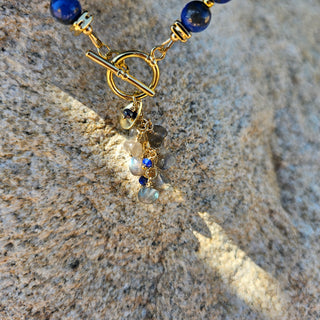 Lapis Lazuli 18K Gold Filled Donut Spacer Toggle Necklace & Labradorite and Faceted Lapis Lazuli Waterfalls Dangle