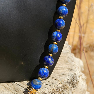 Lapis Lazuli 18K Gold Filled Donut Spacer Toggle Necklace & Labradorite and Faceted Lapis Lazuli Waterfalls Dangle