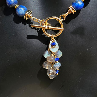 Lapis Lazuli 18K Gold Filled Donut Spacer Toggle Necklace & Labradorite and Faceted Lapis Lazuli Waterfalls Dangle