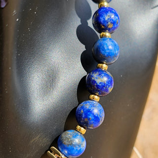 Lapis Lazuli 18K Gold Filled Donut Spacer Toggle Necklace & Labradorite and Faceted Lapis Lazuli Waterfalls Dangle