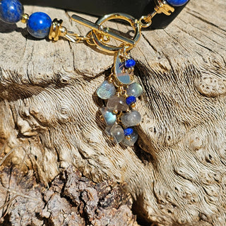 Lapis Lazuli 18K Gold Filled Donut Spacer Toggle Necklace & Labradorite and Faceted Lapis Lazuli Waterfalls Dangle