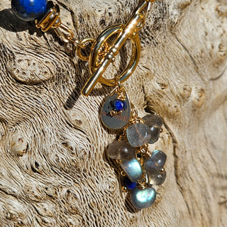 Lapis Lazuli 18K Gold Filled Donut Spacer Toggle Necklace & Labradorite and Faceted Lapis Lazuli Waterfalls Dangle